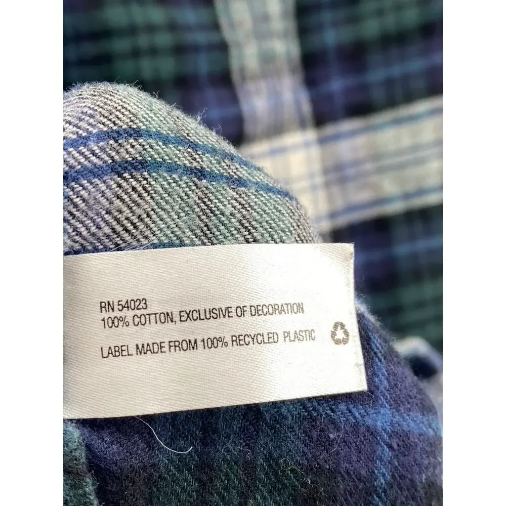 GAP Men's Blue-Green Plaid Button-Up Regular-Fit Long Sleeve Flannel Shirt SZ M - Picture 8 of 10